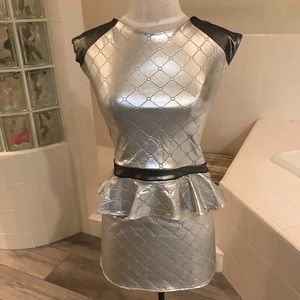 Silver shiny body con formal dress